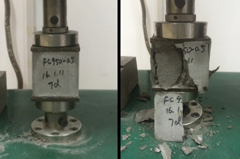 Compressive strength test photos with lightweight foamed concrete